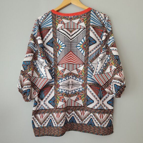 Gibson Latimer Red Colorful Geometric Oversized Pullover Blouse Womens Medium - Picture 4 of 7